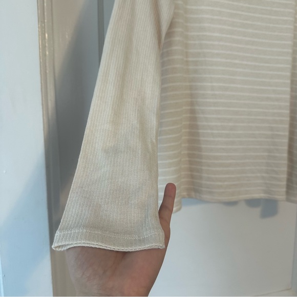 Gap Sweater Womens Large Beige White Striped Stretch New Scoop Neck - Picture 4 of 10